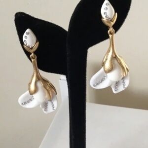 Oscar de la Renta White Magnolia Earrings